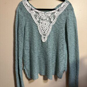 Boho Cotton Knit Top with Crochet Lace Yoke